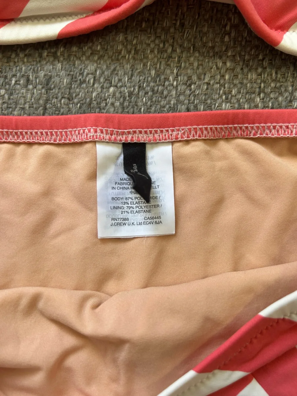 J. Crew Striped Coral and White Two-Piece Bikini Set | Size XS